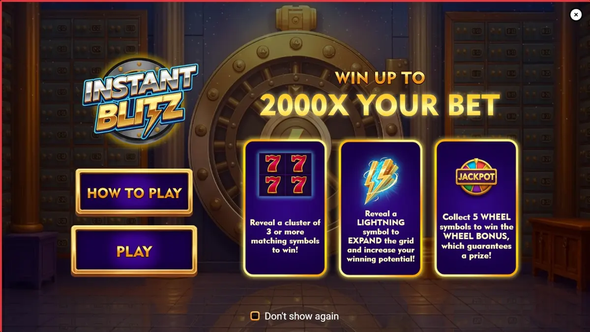 Interface do jogo de slot Instant Blitz com tema de cofre futurista
